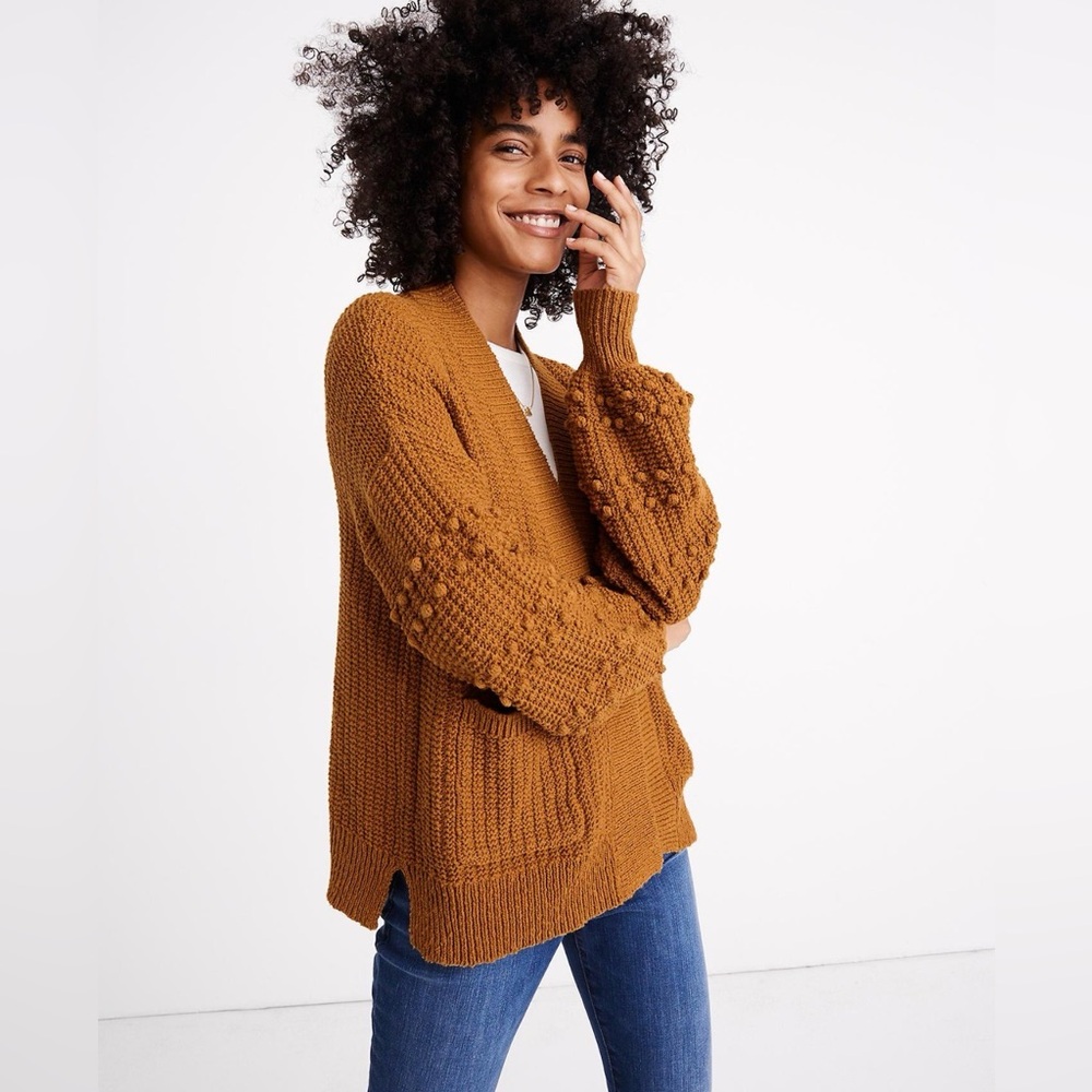 Madewell Bobble Balloon Sleeve Cardigan Sweater, Egyptian Gold - Size M